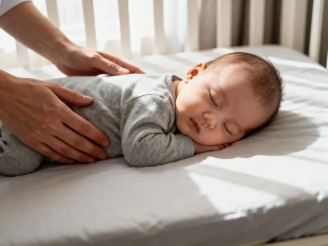 A Newborn Care Specialist watching over a sleeping infant in a softly lit nursery